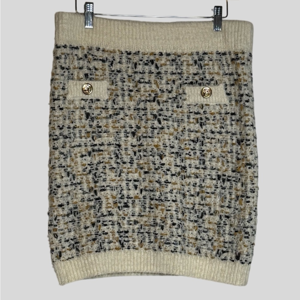 Freshman 1996 Tweed Knit Mini Skirt Gold Button Detail Size L